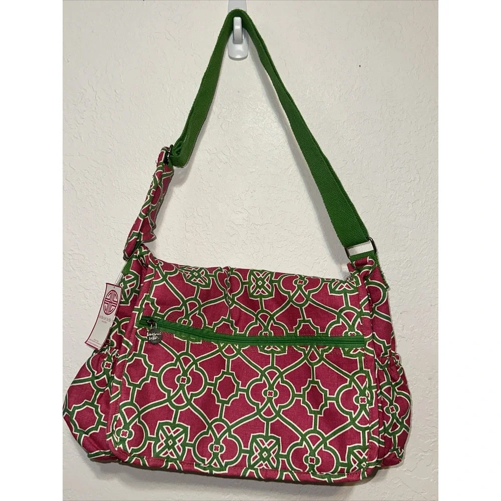Buckhead Betties Lattice Diaper Bag Baby Large Pink & Green NWT A16